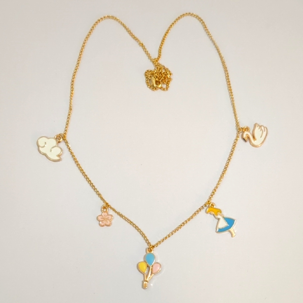 Gold Charm Necklace with Colorful Pendants